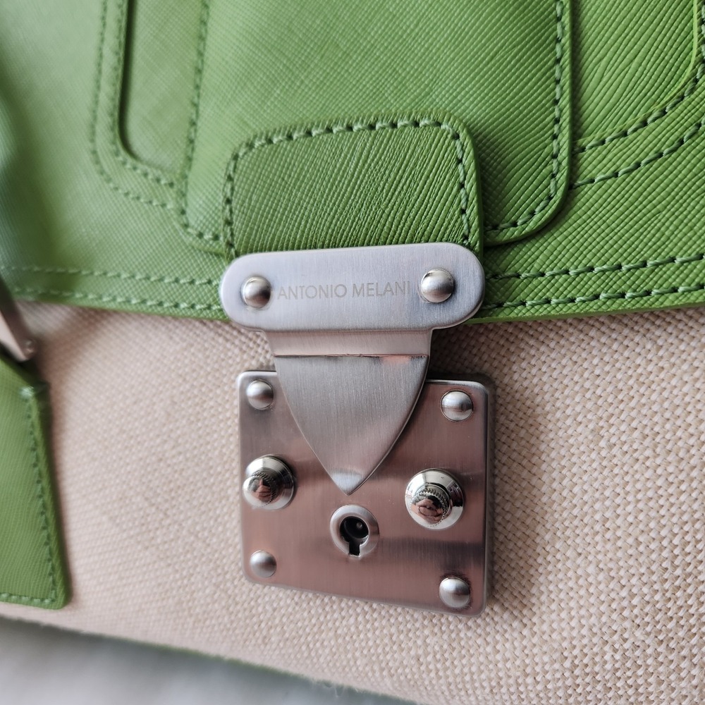 Antonio Melani Women Shoulder Bag Purse Green Ivory Leather Trim Spring Summer - Picture 2 of 16